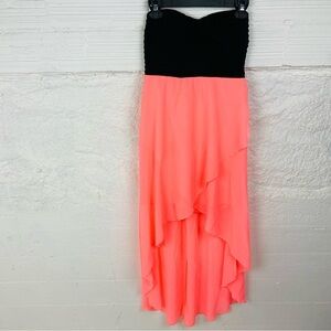 Charlotte Russe Black and pink Strapless high low Dress size large